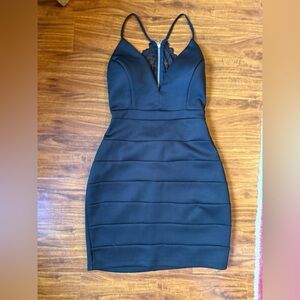 Black Pencil Skirt Dress with Lace Trim